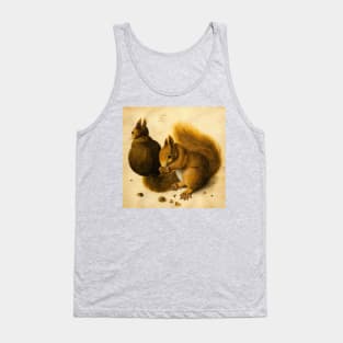 SQUIRRELS EATING NUTS, ANTIQUE ANIMAL DRAWINGS Tank Top